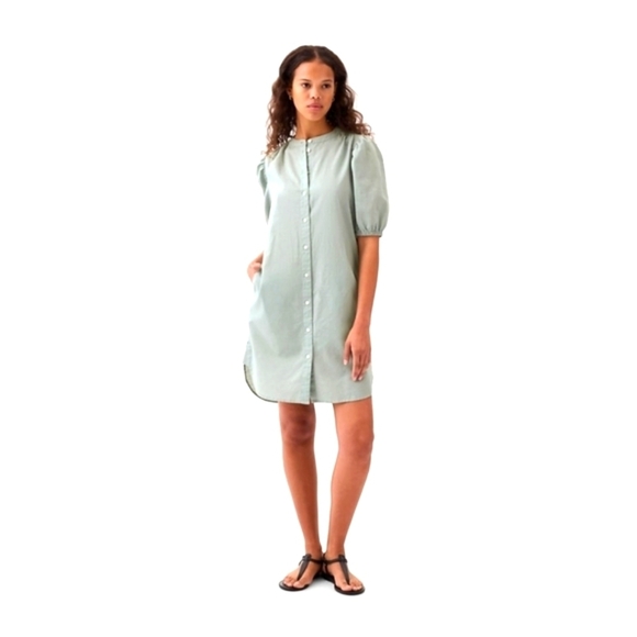 GAP Seafoam Green Linen-Cotton Mini Shirtdress Button Front Tie-Belt NWT MED - Picture 5 of 10